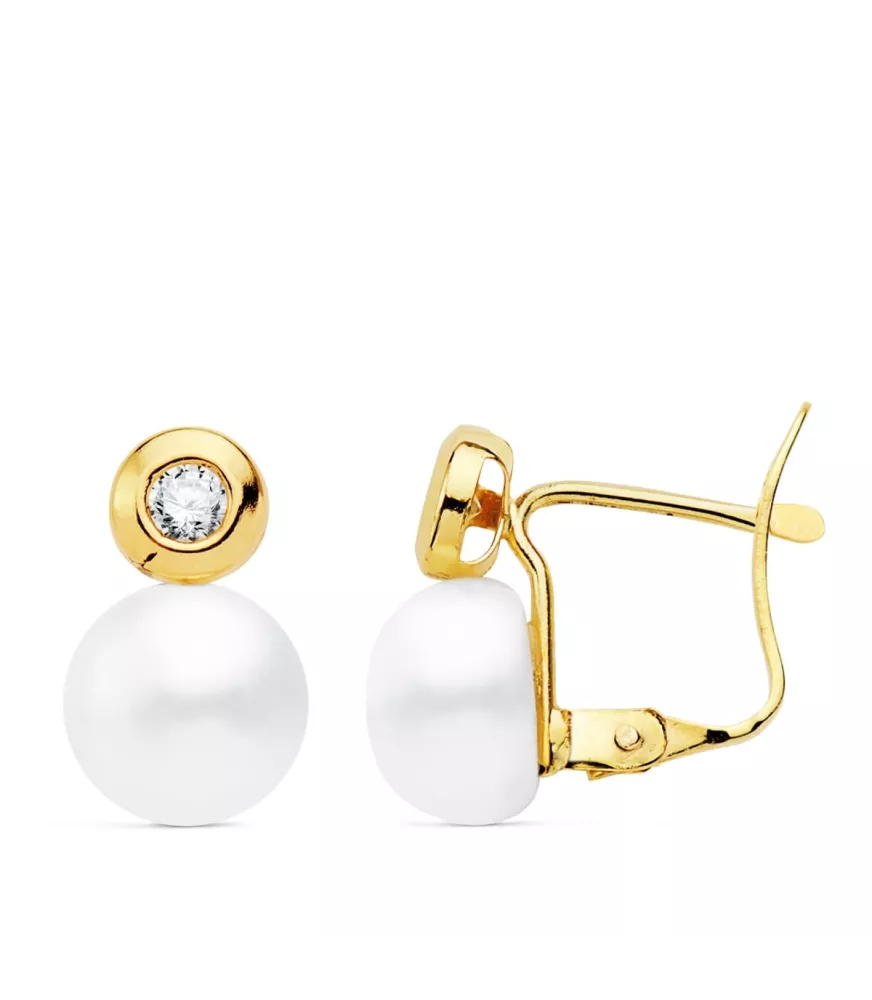 Pendientes de comunión oro y perla cierre catalán y circonita en chatón