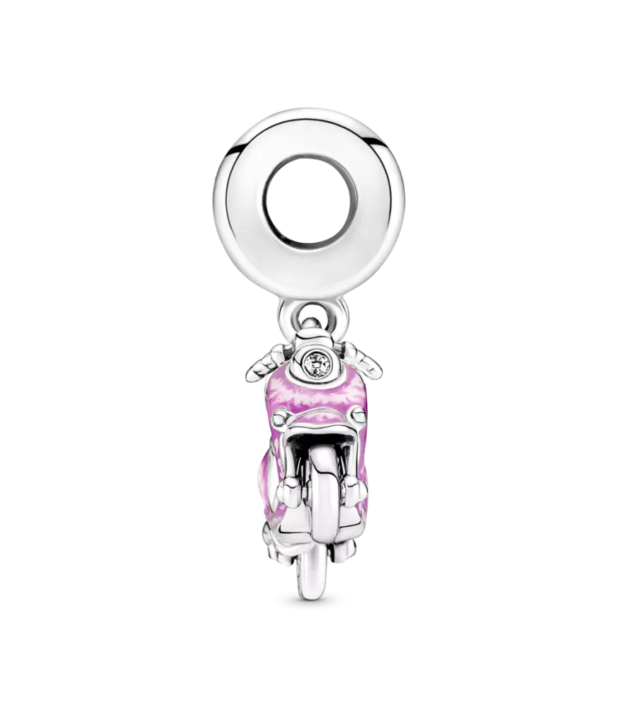 Charm Colgante en plata de ley Moto Scooter Rosa