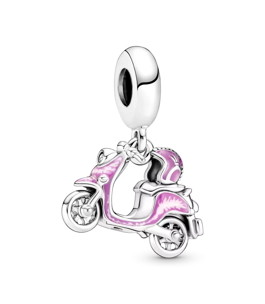Charm Colgante en plata de ley Moto Scooter Rosa