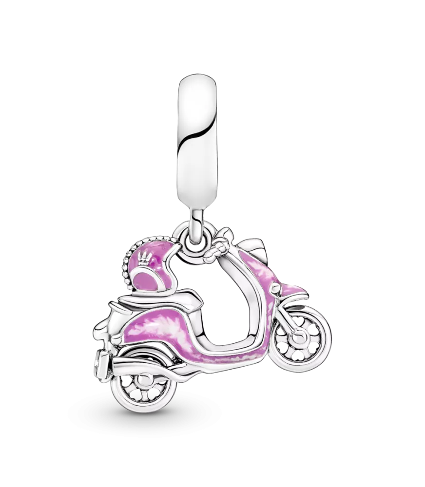 Charm Colgante en plata de ley Moto Scooter Rosa