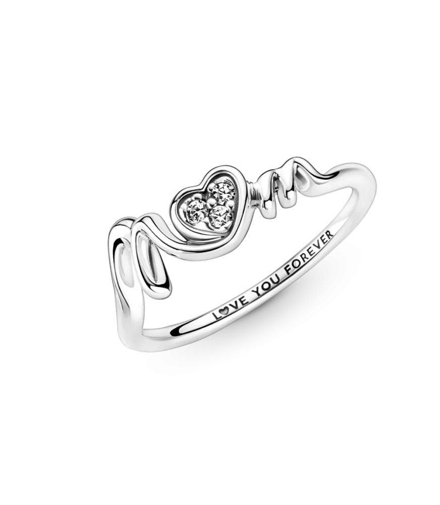 Anillo en  plata de ley Mamá Corazón en Pavé