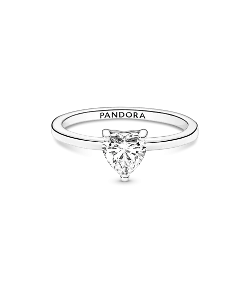 Anillo Solitario en plata de ley Corazón Brillante