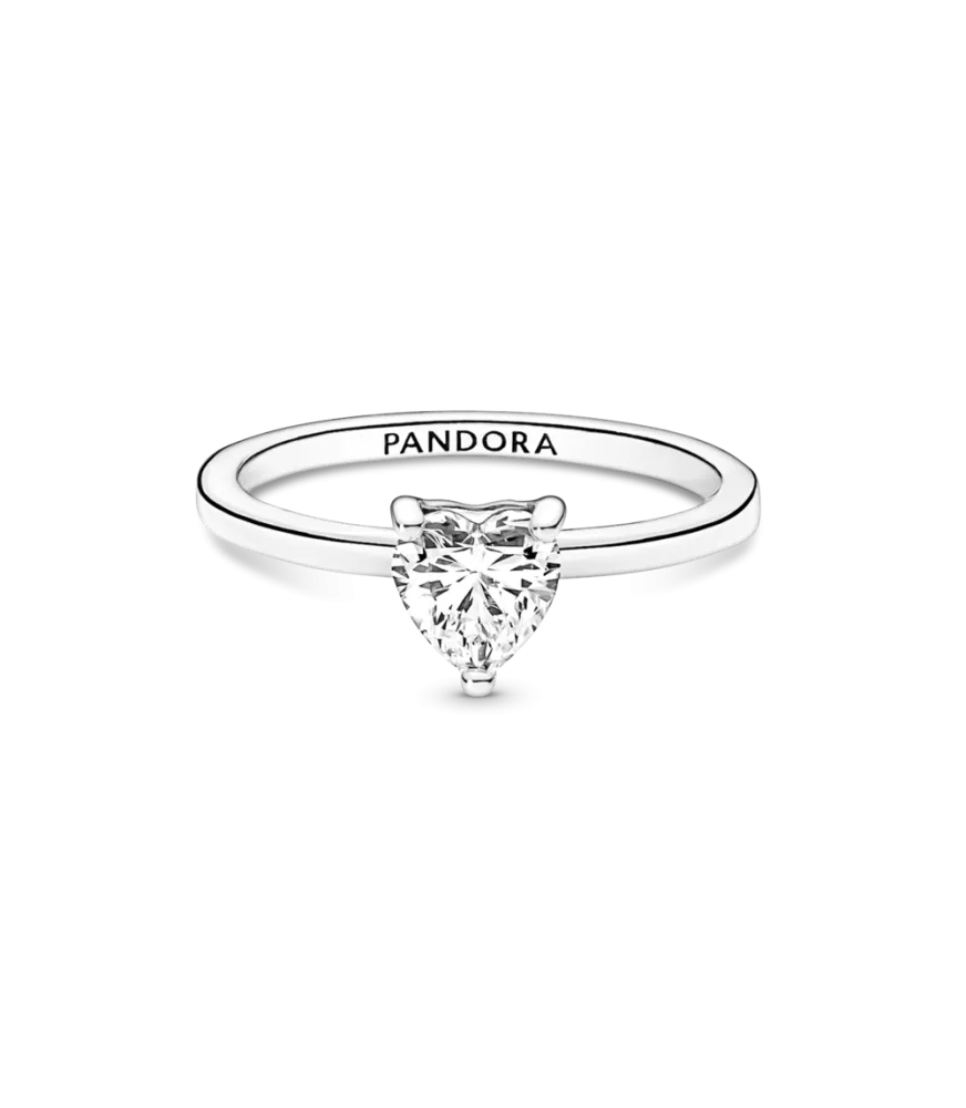 Anillo Solitario en plata de ley Corazón Brillante