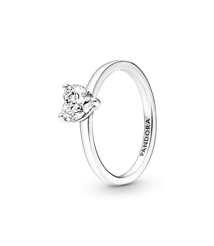 Anillo Solitario en plata de ley Corazón Brillante