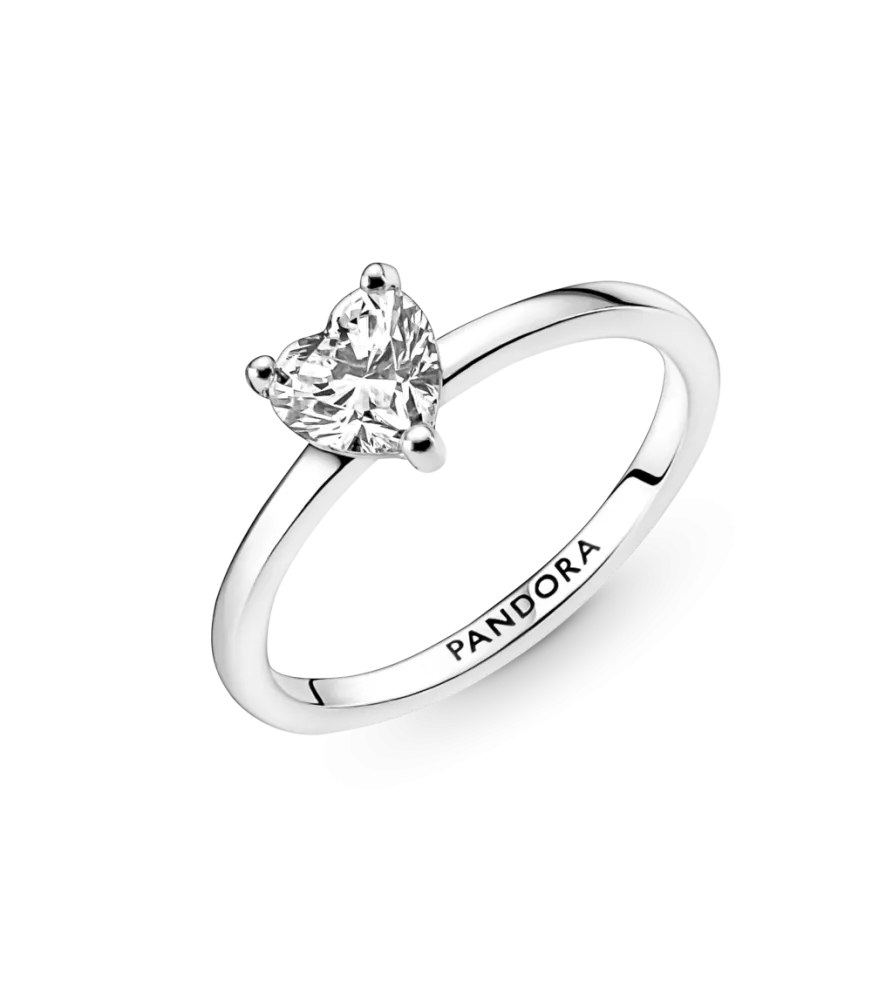 Anillo Solitario en plata de ley Corazón Brillante