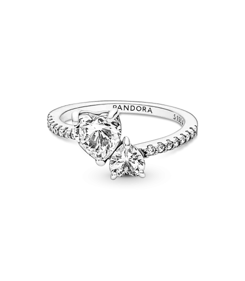 Anillo en plata de ley Doble Corazón Brillante