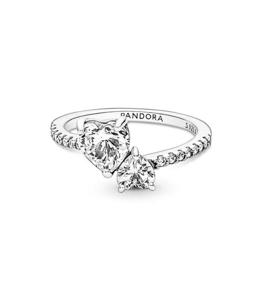 Anillo en plata de ley Doble Corazón Brillante