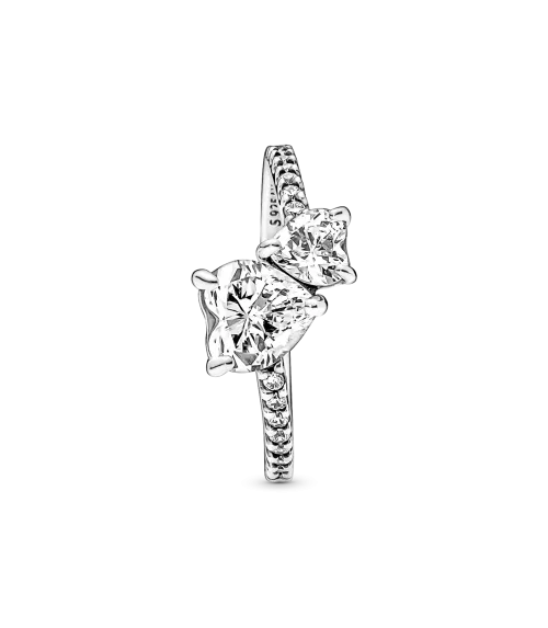 Anillo en plata de ley Doble Corazón Brillante