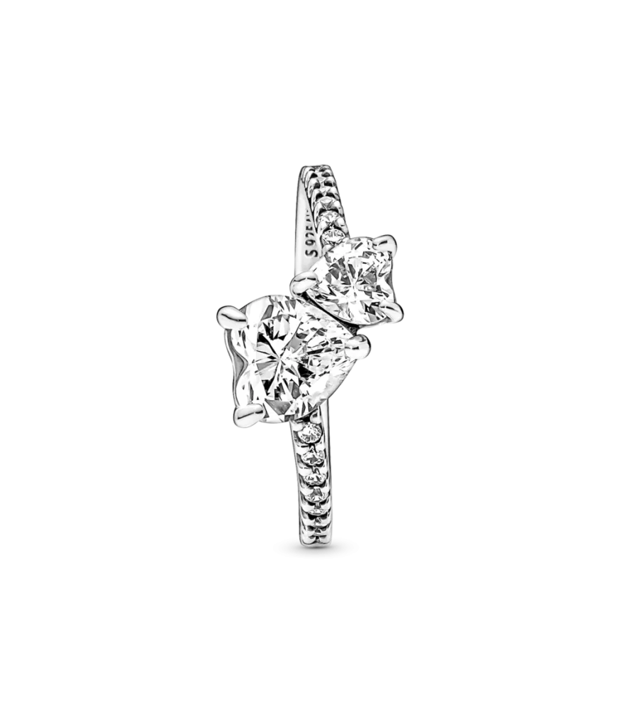 Anillo en plata de ley Doble Corazón Brillante