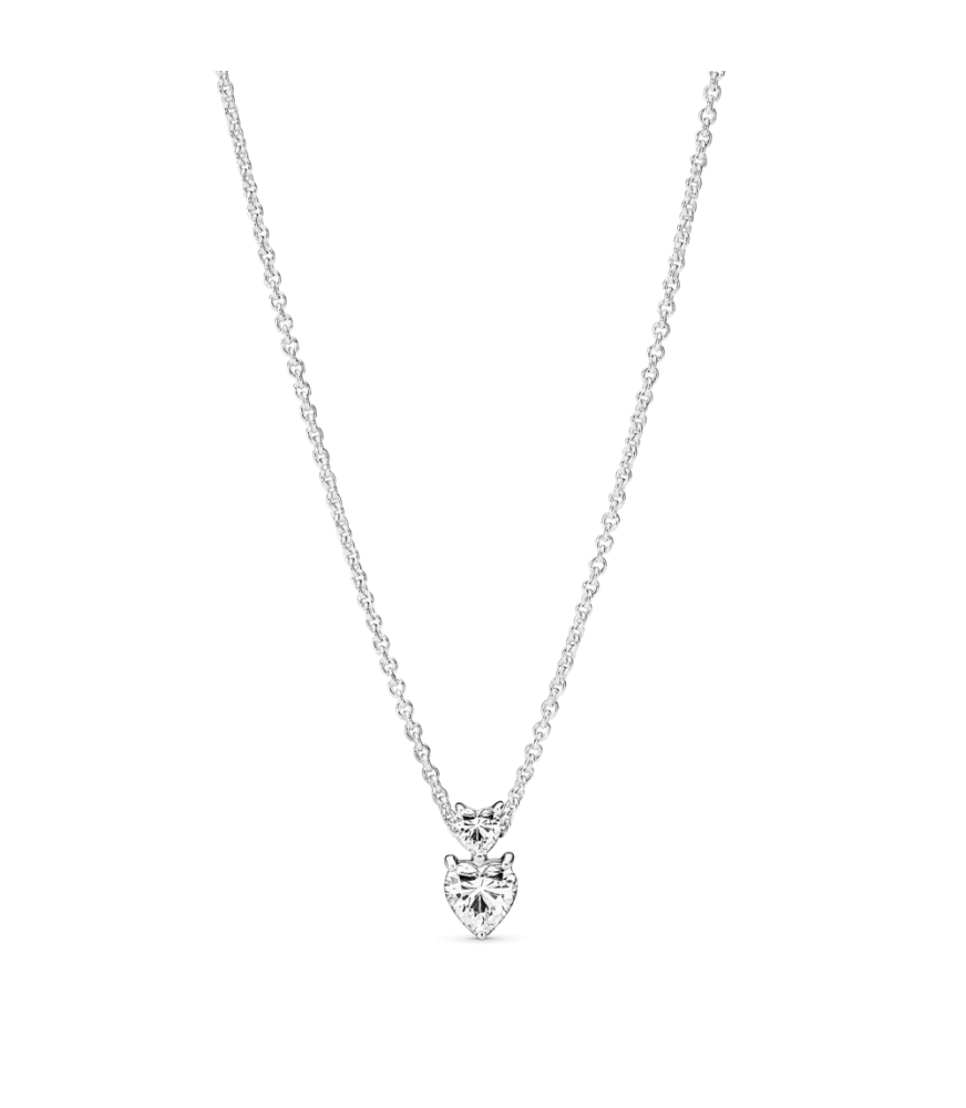Collar en plata de ley Colgante Doble Corazón Brillante