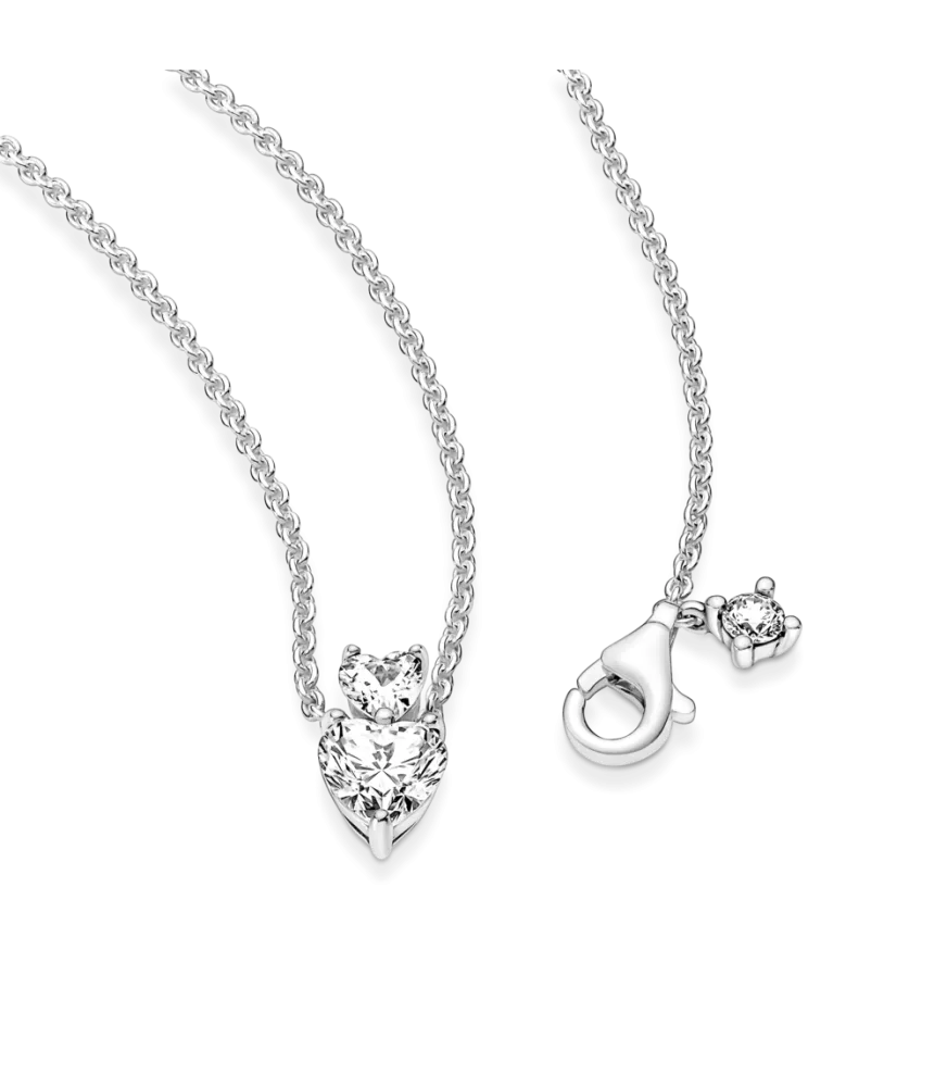 Collar en plata de ley Colgante Doble Corazón Brillante