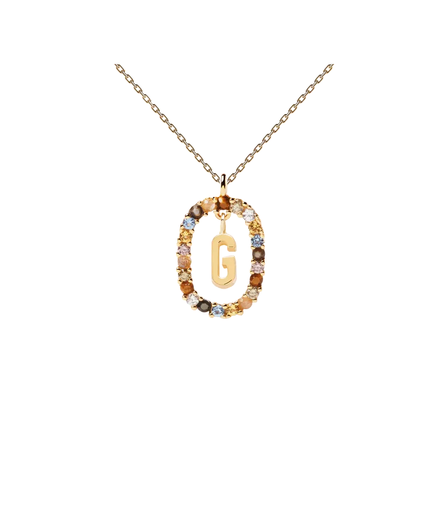 Collar P D Paola, letra G, con baño de oro de 18k.