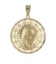 18K MEDALLA VIRGEN NIÑA CALADA REDONDA FLORES 19MM.