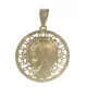 18K MEDALLA VIRGEN NIÑA CALADA REDONDA FLORES 17MM.