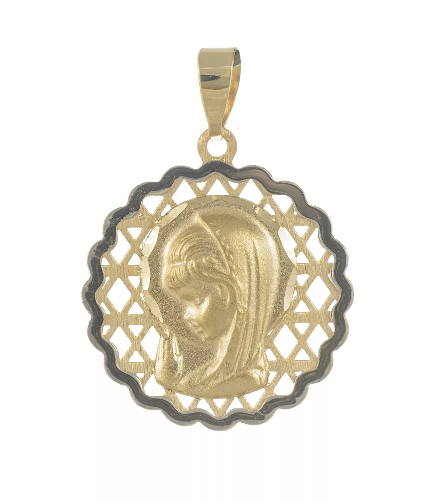 18K MEDALLA VIRGEN NIÑA BICOLOR BISEL ONDAS 17MM.