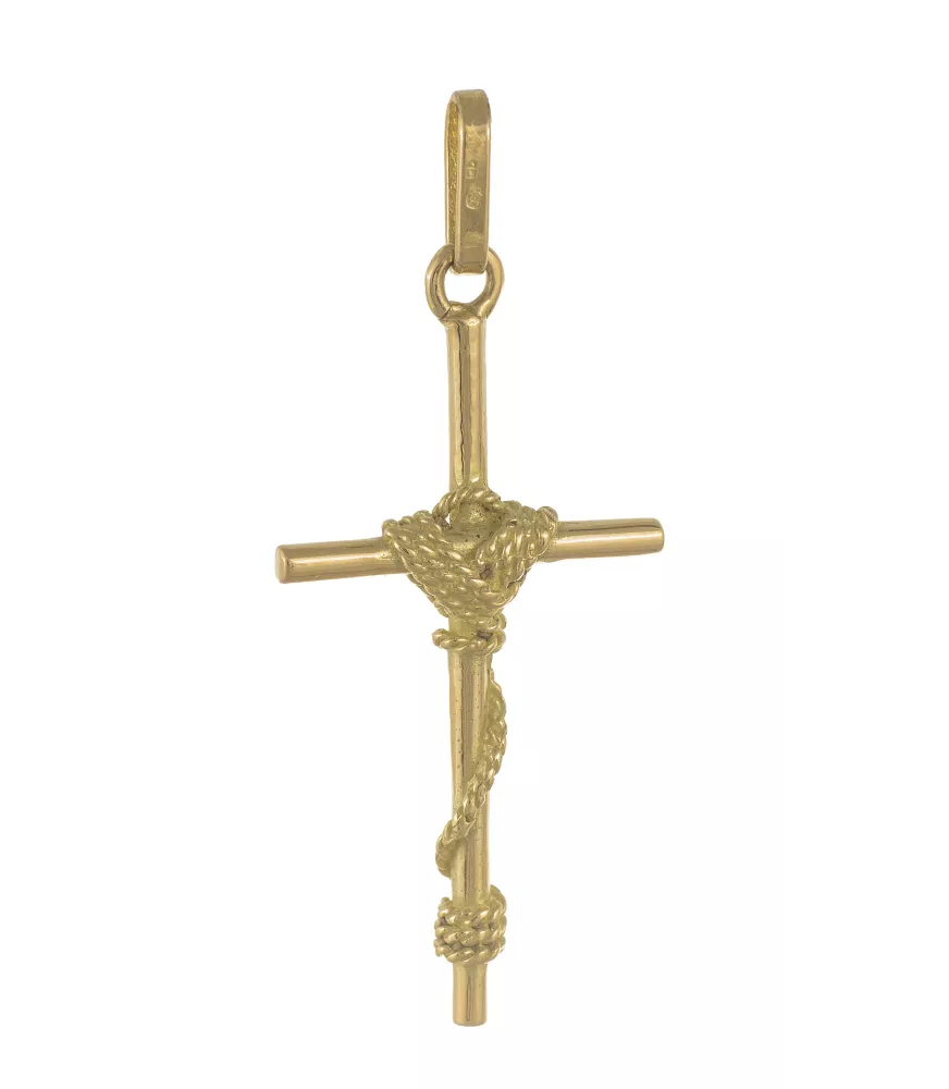 18K CRUZ LISA CON CUERDA 18.5 MM X 37 MM + reasa 8 MM