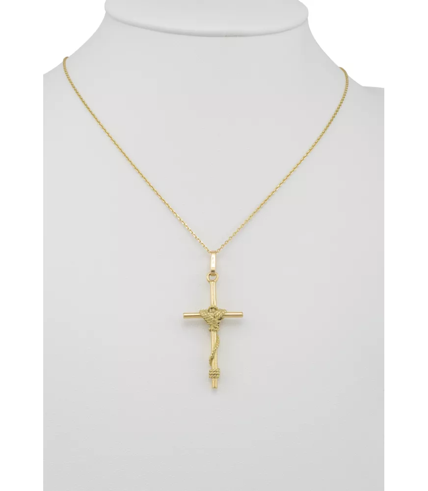 18K CRUZ LISA CON CUERDA 18.5 MM X 37 MM + reasa 8 MM