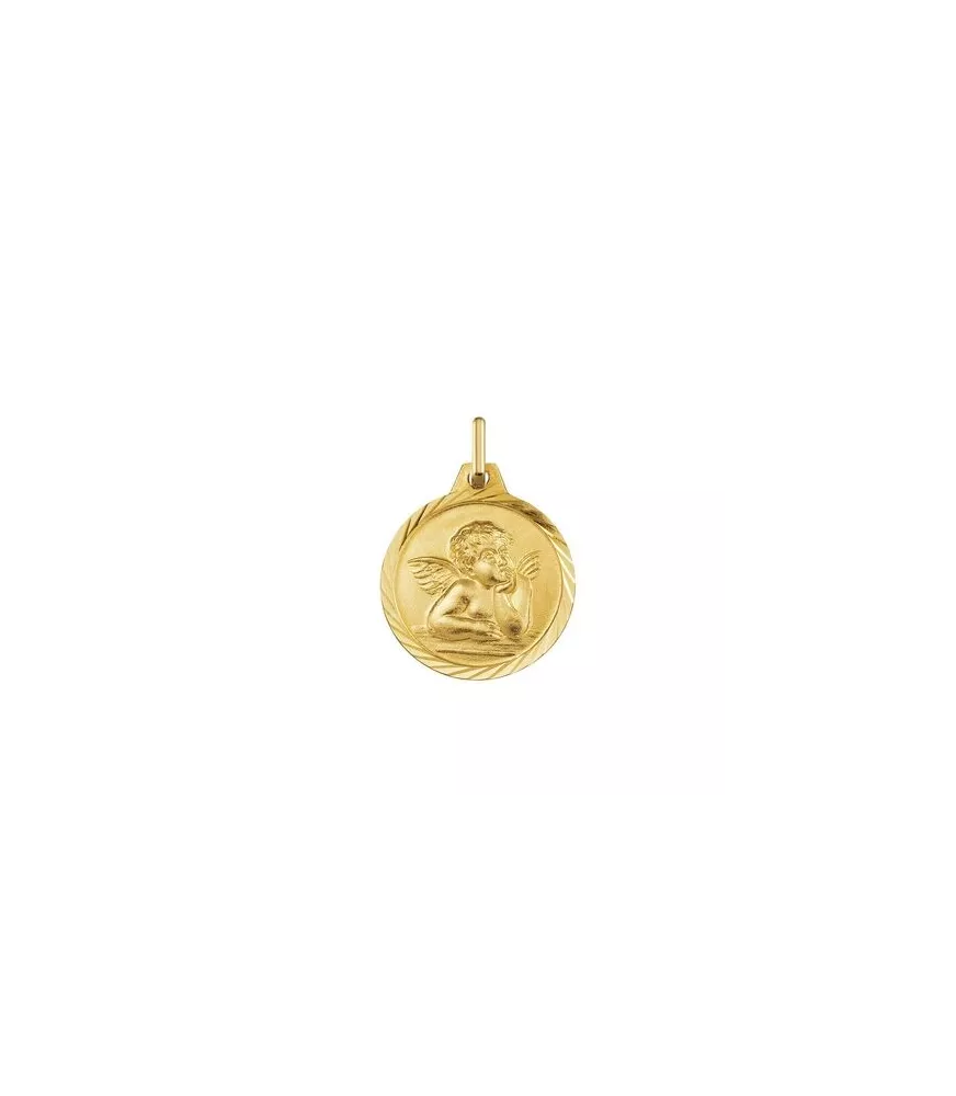 18K MEDALLA REDONDA ANGELITO BISEL LABRADO 14 Y 16MM.