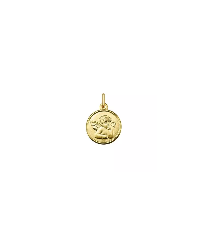 18K MEDALLA REDONDA ANGELITO BISEL LISO 14 MM