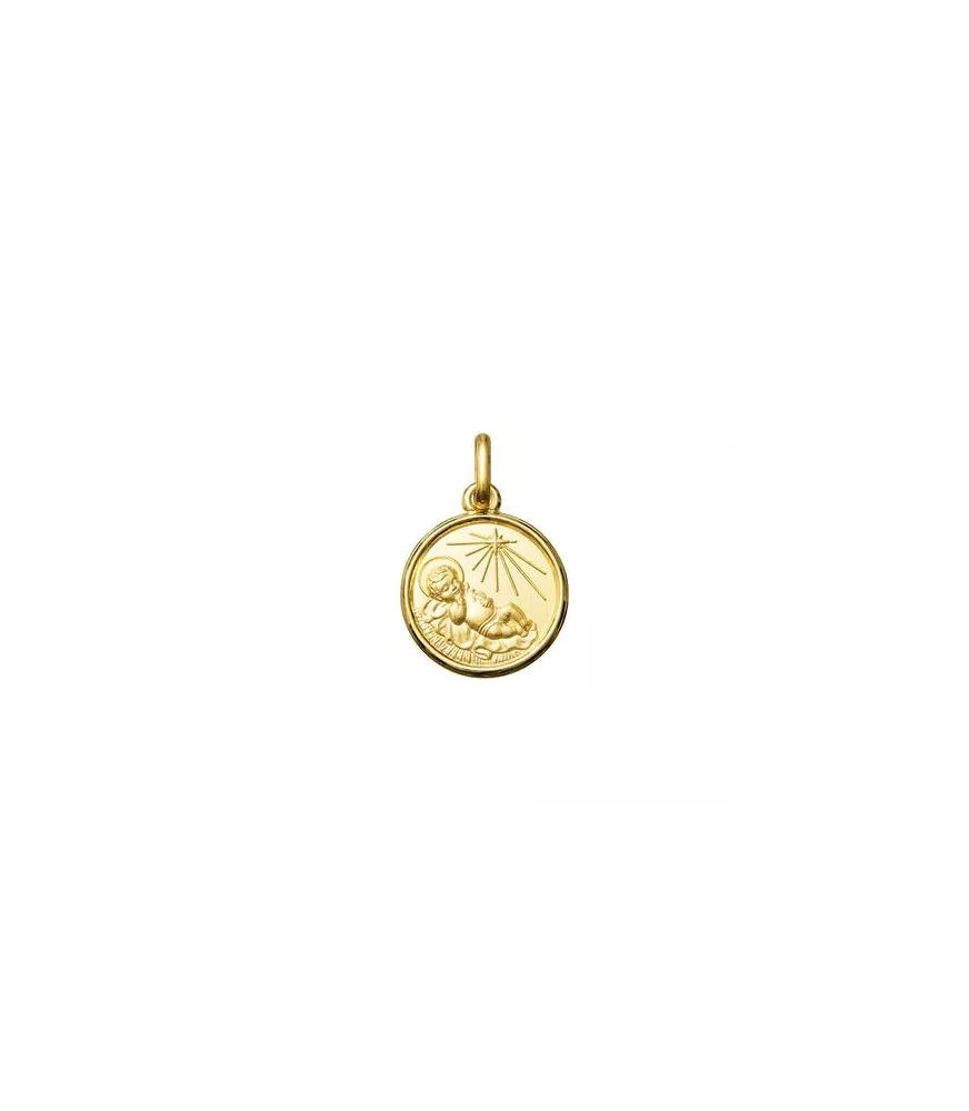 18K MEDALLA REDONDA NIÑO JESÚS ESTRELLA 14 MM
