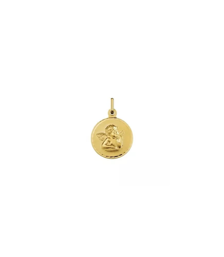 18K MEDALLA REDONDA ANGELITO BISEL LABRADO 15 MM
