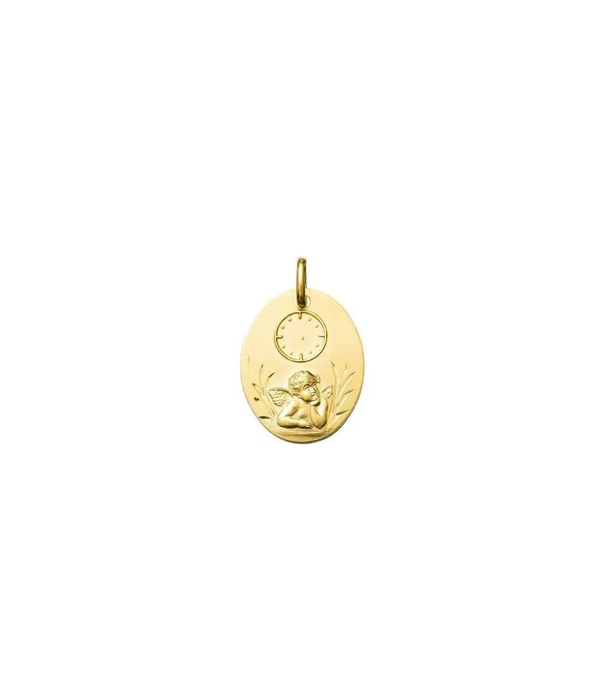 18K MEDALLA OVALADA RELOJ ANGELITO 12x21 MM