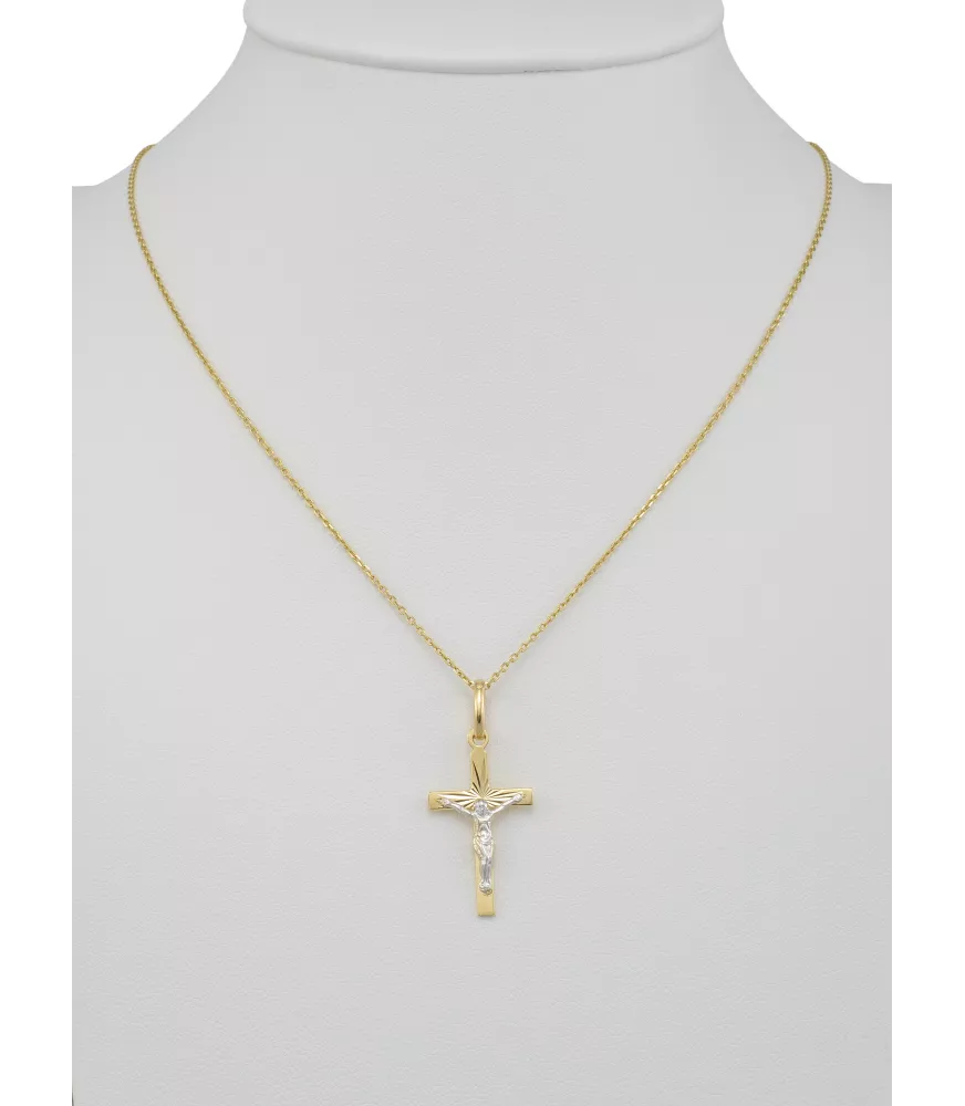 18K CRUZ BICOLOR CON CRISTO EN ORO BLANCO 25 MM X 14 MM 