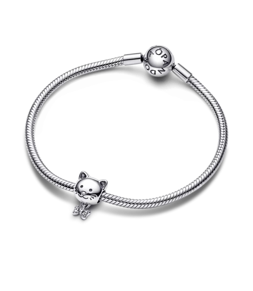 Charm en plata de ley Mascota Gato & Lazo