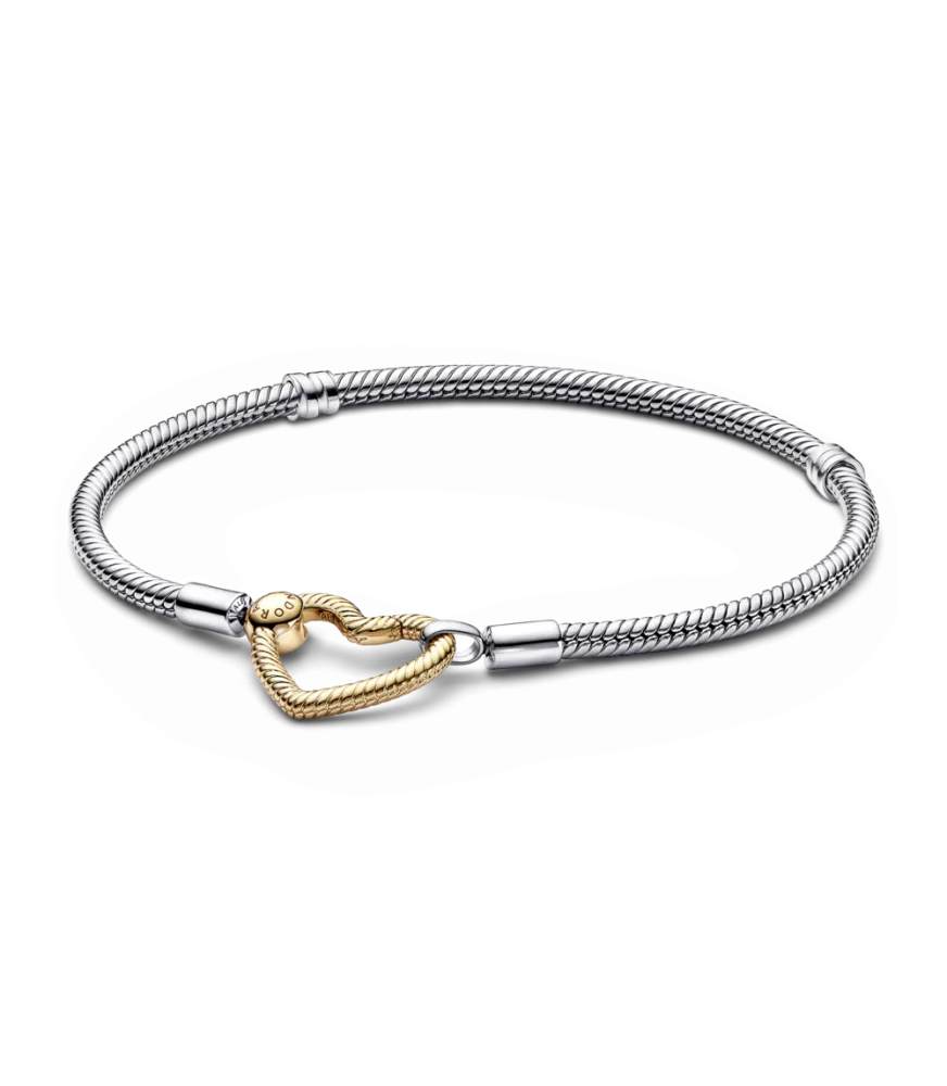 Pulsera Pandora Moments en plata de ley y con un recubrimiento en oro de 14k Cadena de Serpiente Cierre Corazón