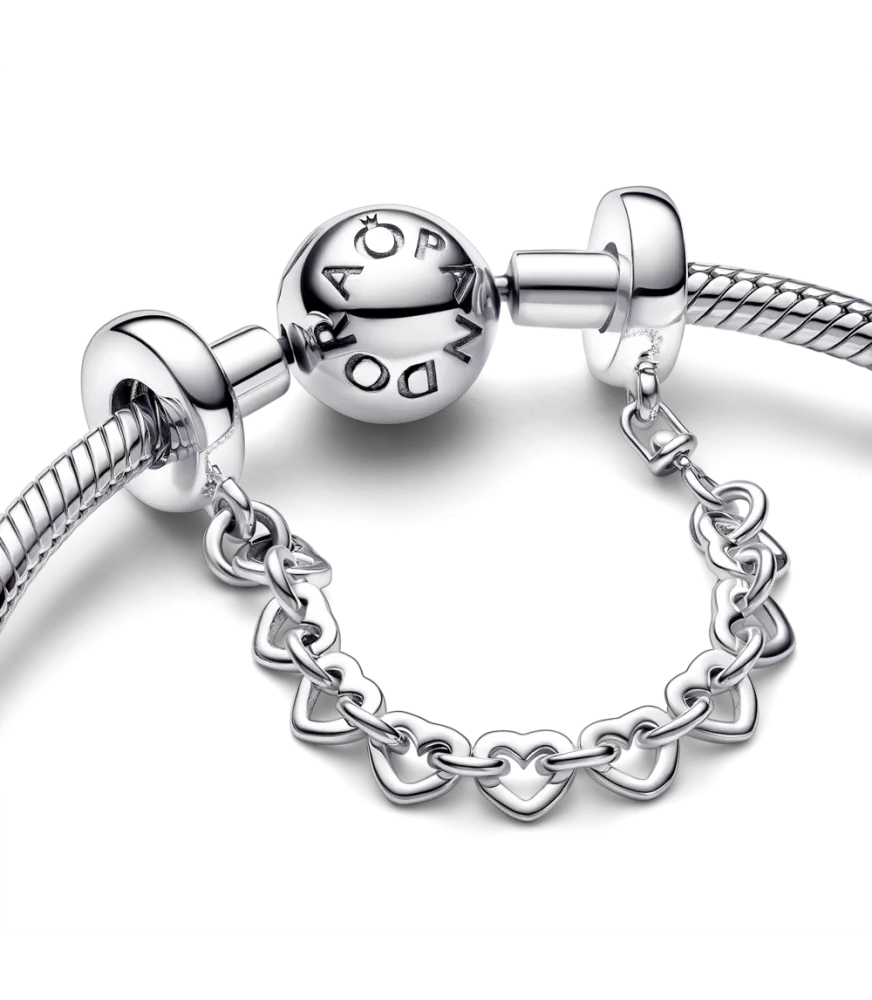 Cadena de Seguridad en plata de ley Corazones Enlazados