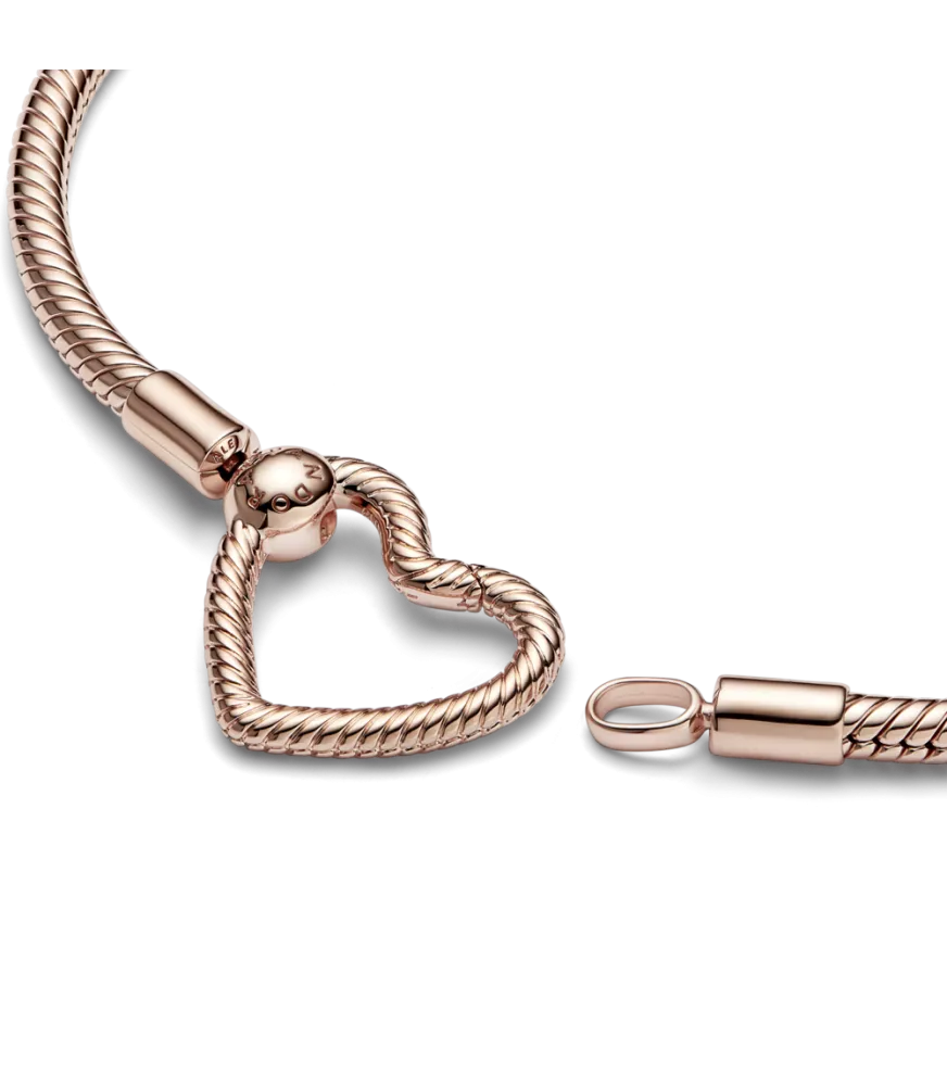 Pulsera Pandora Moments con un recubrimiento en oro rosa de 14k Cadena de Serpiente Cierre Corazón