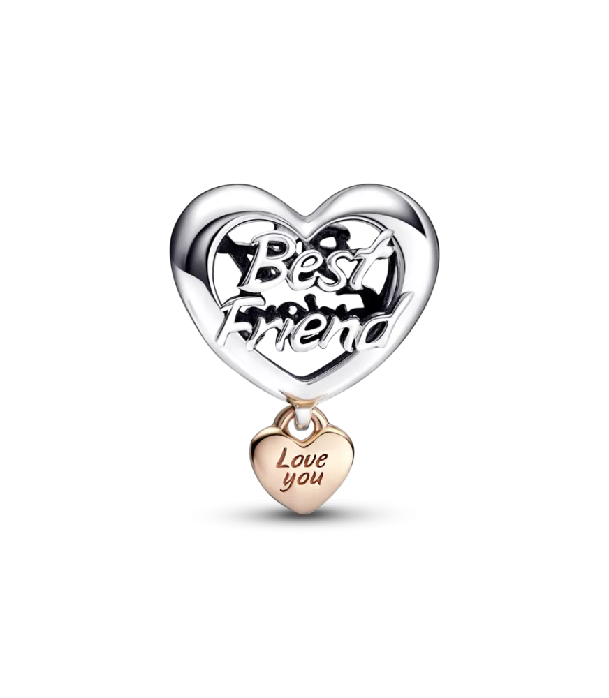 Charm en plata de ley y con un recubrimiento en oro rosa de 14k Corazón Te quiero Mejor Amiga