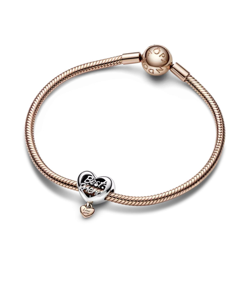 Charm en plata de ley y con un recubrimiento en oro rosa de 14k Corazón Te quiero Mejor Amiga