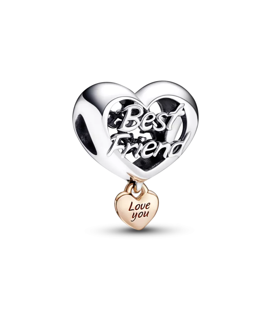 Charm en plata de ley y con un recubrimiento en oro rosa de 14k Corazón Te quiero Mejor Amiga