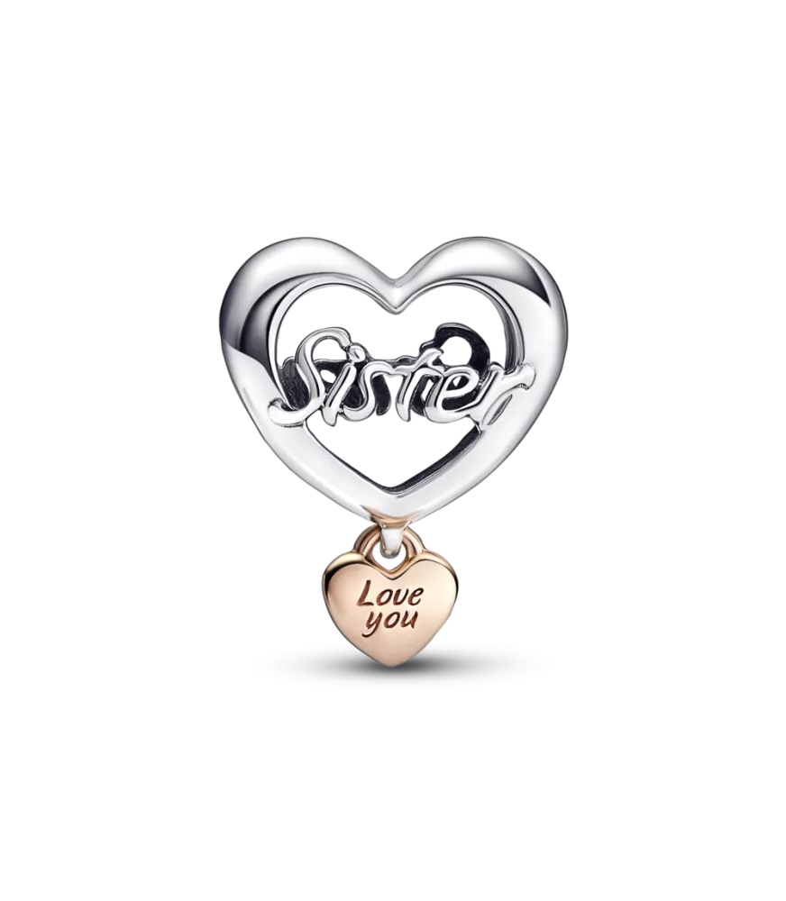 Charm en plata de ley y con un reucbrimiento en oro rosa de 14k Corazón Te Quiero Hermana