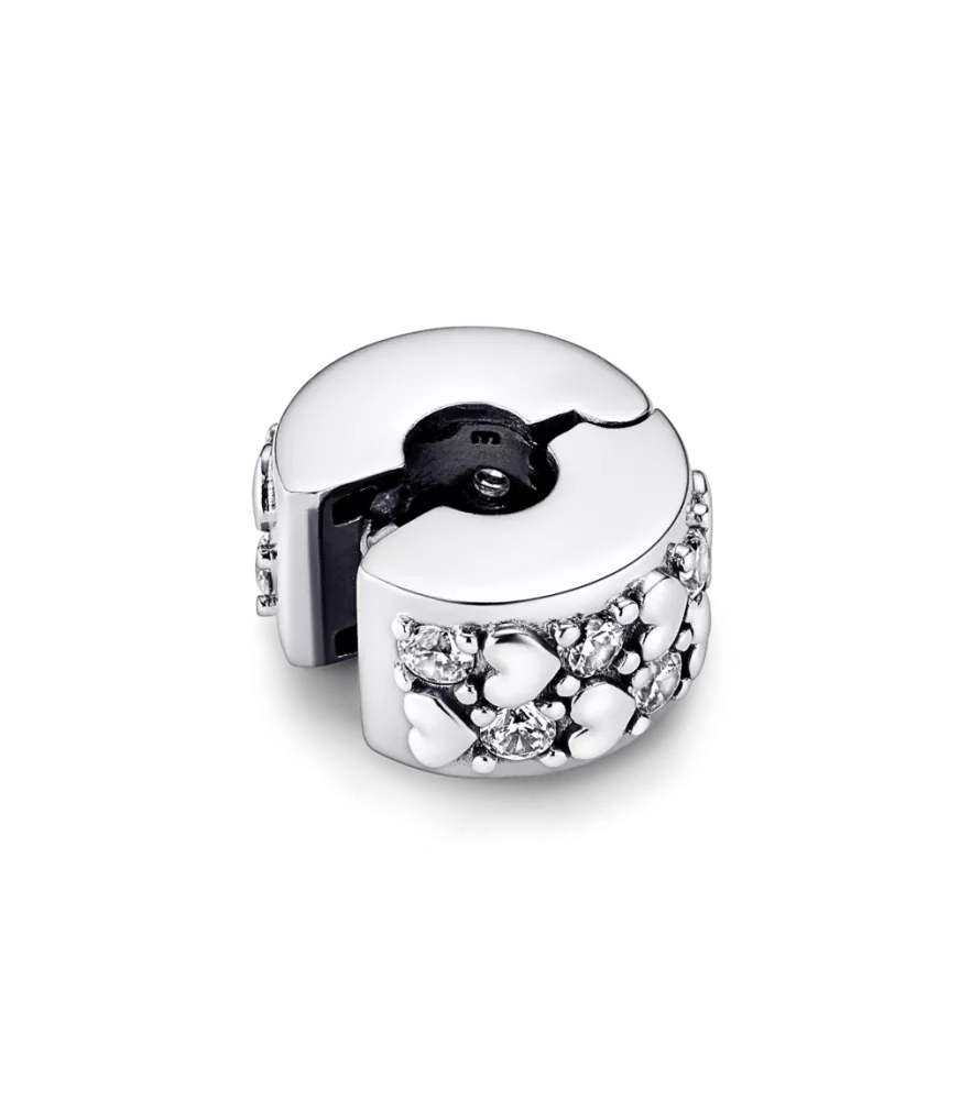 Clip en plata de ley Corazones Infinitos Brillantes