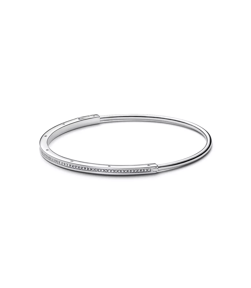 Pulsera rígida Pandora Signature en plata  de ley I-D Pavé