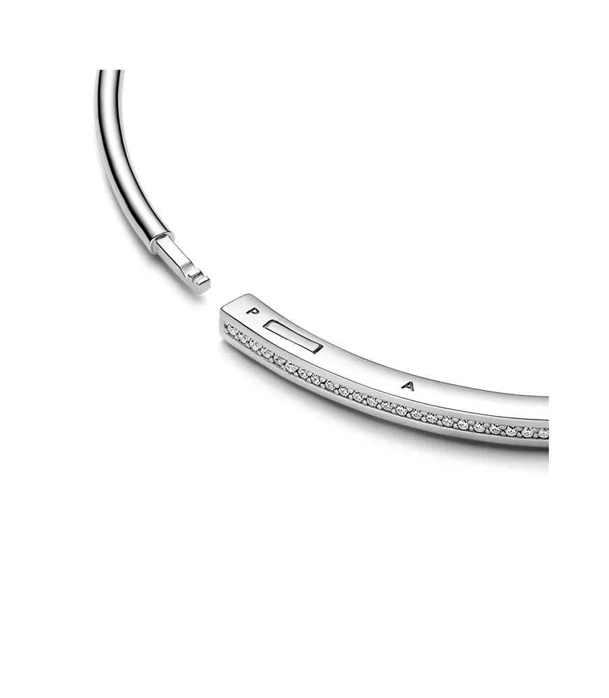 Pulsera rígida Pandora Signature en plata  de ley I-D Pavé