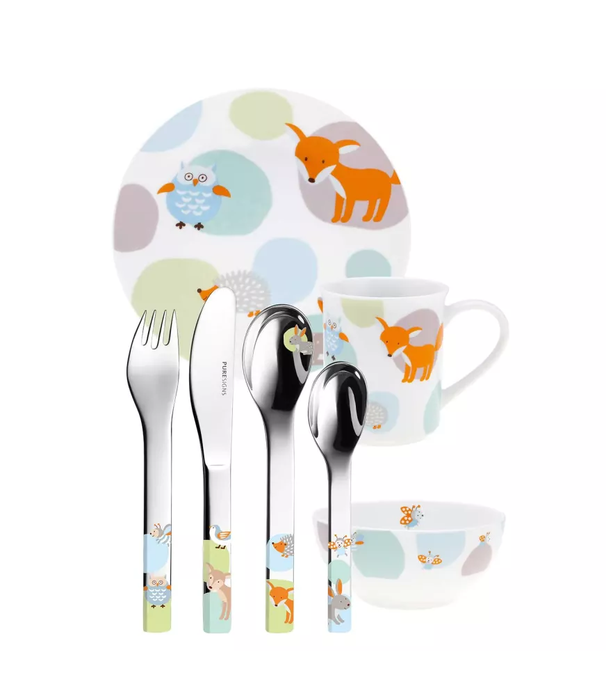 Set 7 piezas vajilla y cubiertos "Woody".