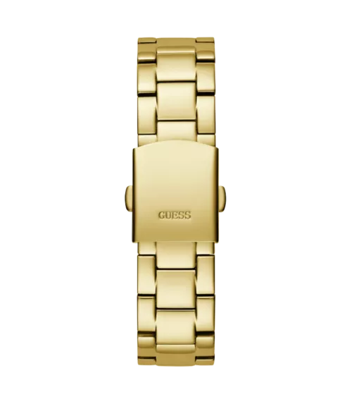 Cuarzo, analógico, 3 agujas, multifunción y brazalete en acero dorado.