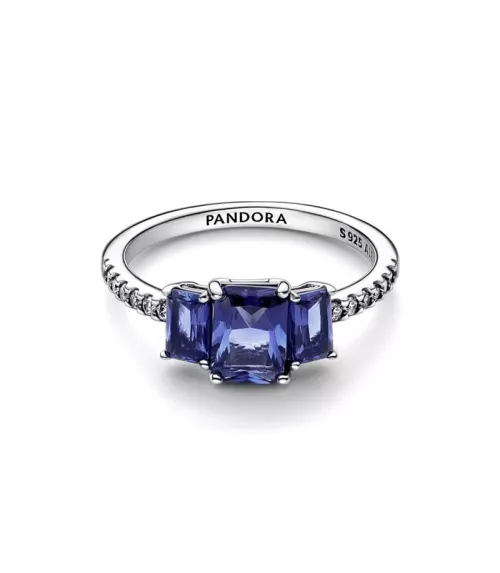 Anillo en plata de primera ley Pandora Tres Gemas Azules Rectangulares