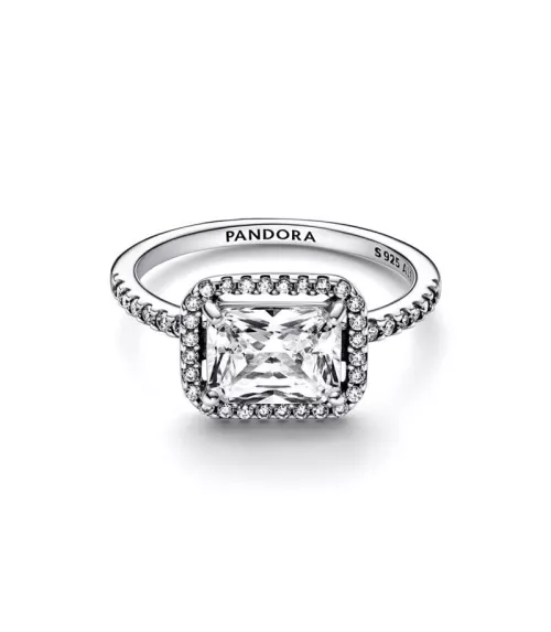 Anillo en plata de primera ley Pandora Halo Rectangular Brillante