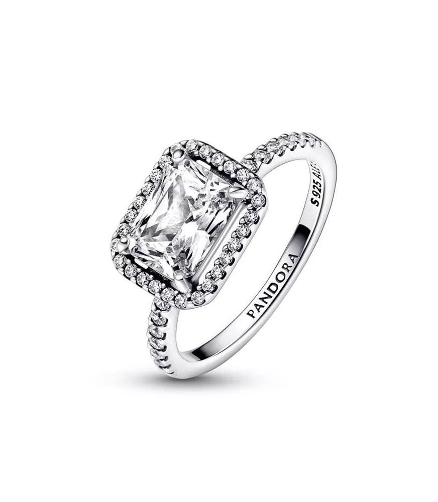 Anillo en plata de primera ley Pandora Halo Rectangular Brillante