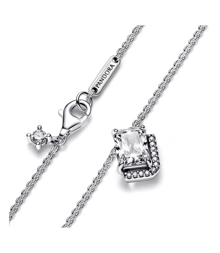 Collar en plata de ley Halo Rectangular Brillante