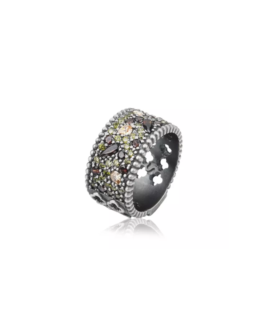 Anillo Sunfield Mélanie en plata y con circonitas de colores.