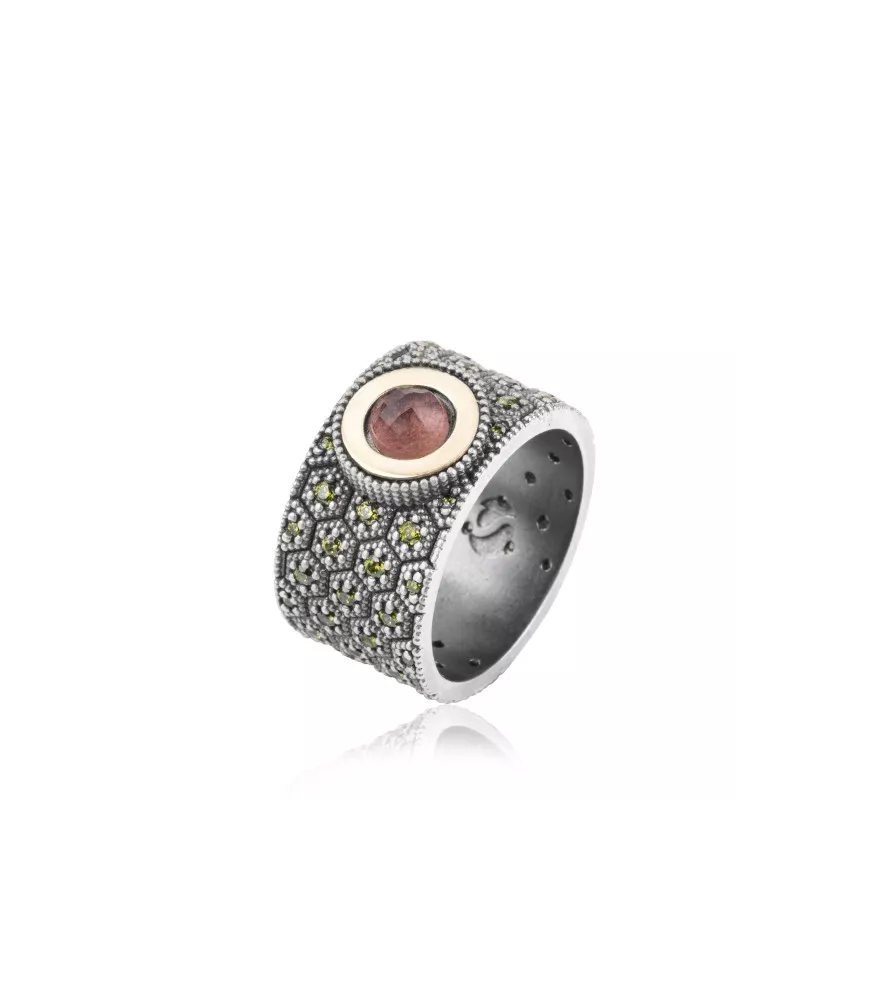 Anillo Sunfield Brigitte en oro, plata y con circonitas de colores.