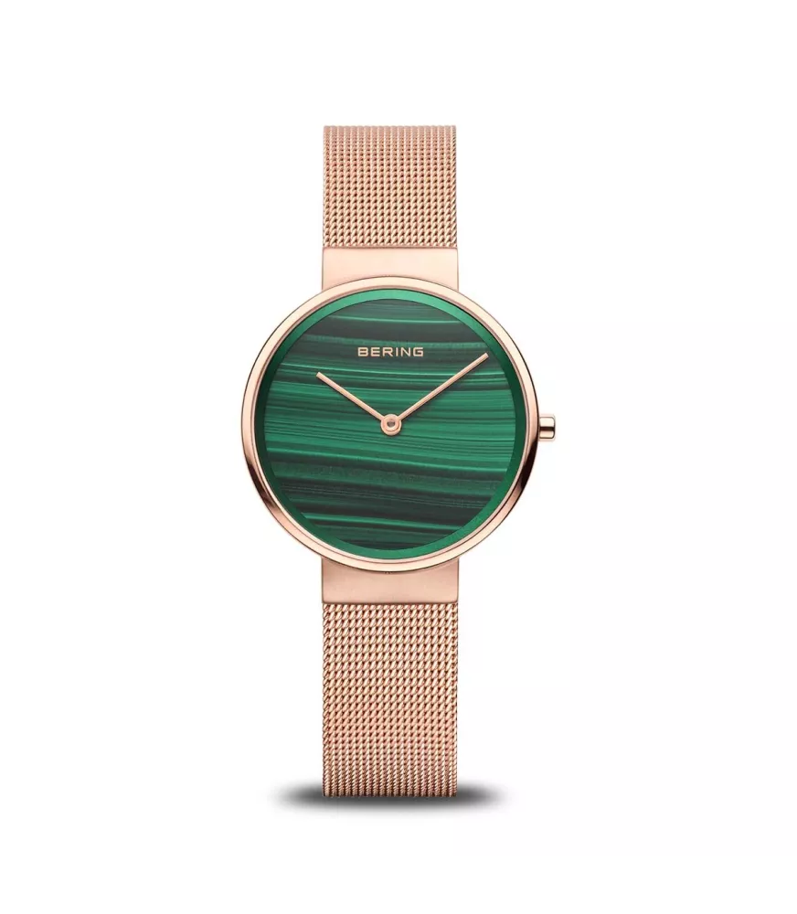 Reloj Bering minimalista mujer con correa malla milanesa en rosé