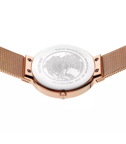 Reloj Bering minimalista mujer con correa malla milanesa en rosé