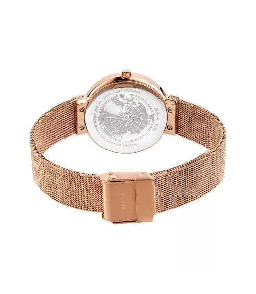 Reloj Bering minimalista mujer con correa malla milanesa en rosé