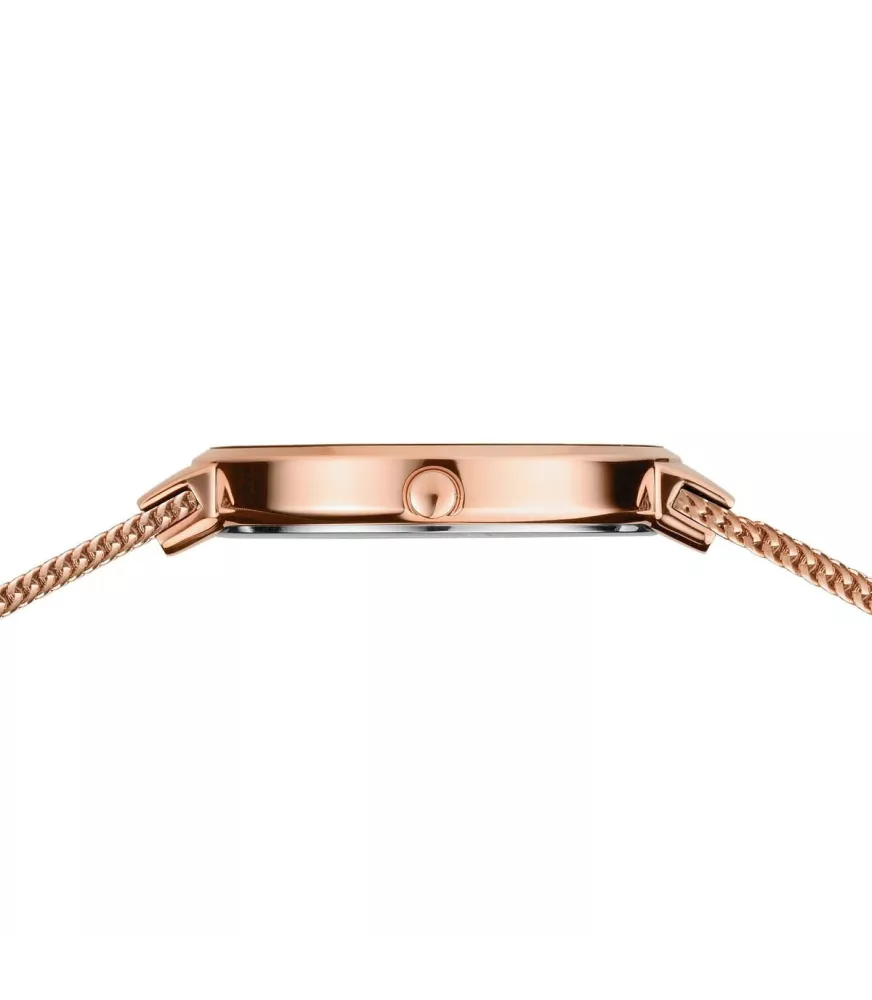 Reloj Bering minimalista mujer con correa malla milanesa en rosé